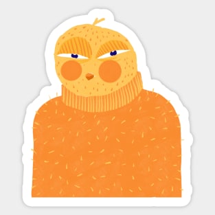 Funny yellow chicken in orange sweater Sticker